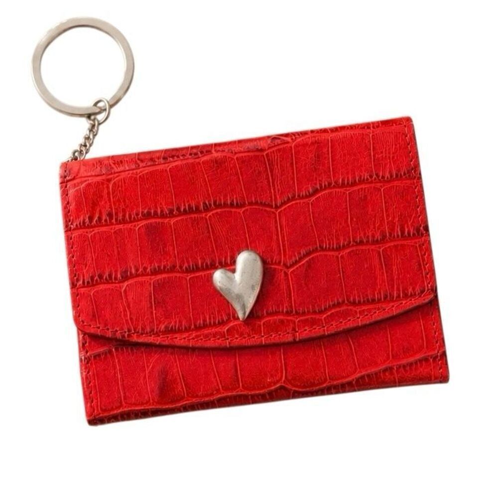 Karen Callan Small Wallet & Keychain - Red Embossed Leather - Faux Croc